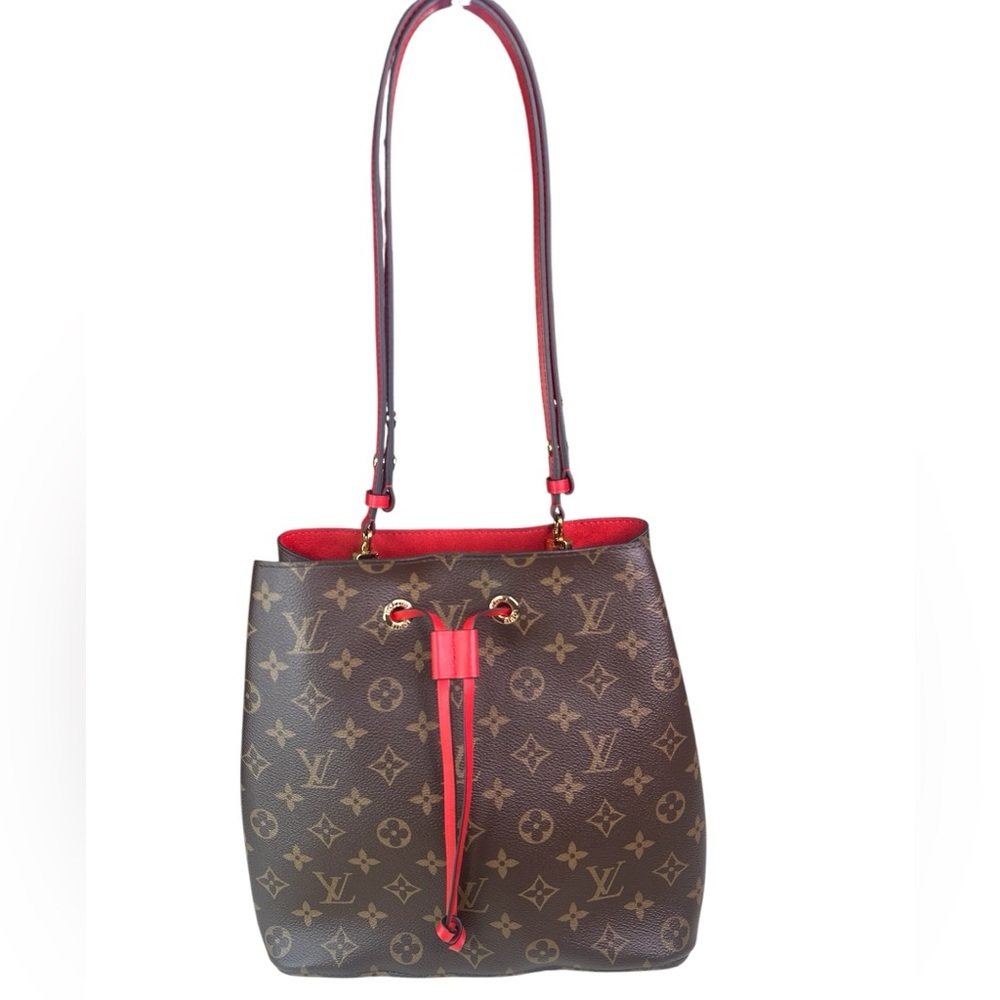 ❤️❤️sold❤️❤️Louis Vuitton Monogram Neo Noe Shoulder Bag with Red Trim - Picture 1 of 11